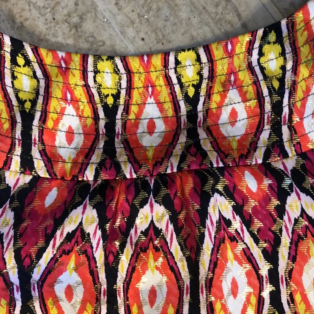Tory Burch Boho Print Metallic Silk Blend Tank Top Size 8